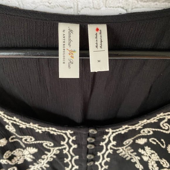 Meadow Rue Anthropologie Black Embroidered Blouse - Picture 3 of 5